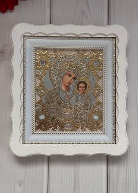 Ікони пара вінчальна Спаситель Казанська в дерев'яному білому фігурному кіоті під склом золото 26*24см /11мал