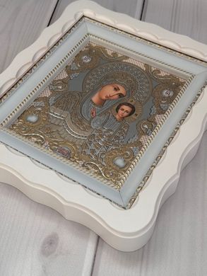 Ікони пара вінчальна Спаситель Казанська в дерев'яному білому фігурному кіоті під склом золото 26*24см /11мал
