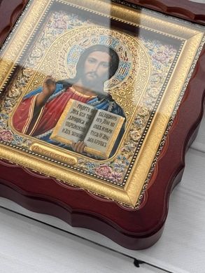 Иконы пара венчальная Спаситель Казанская в деревянном темном киоте под стеклом 27*23 см, 27*23ФКБК