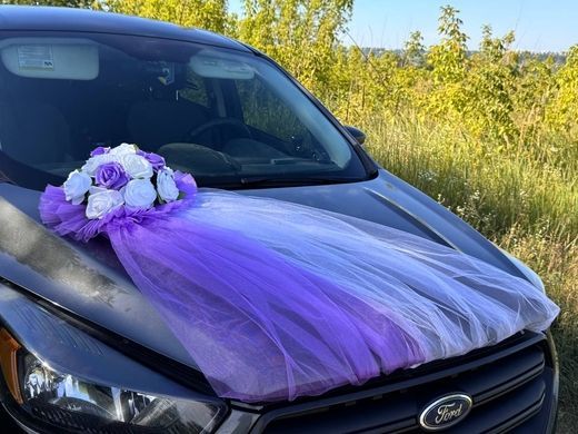 Свадебное украшение на машину лента лавандовая на присосках 2950301ла